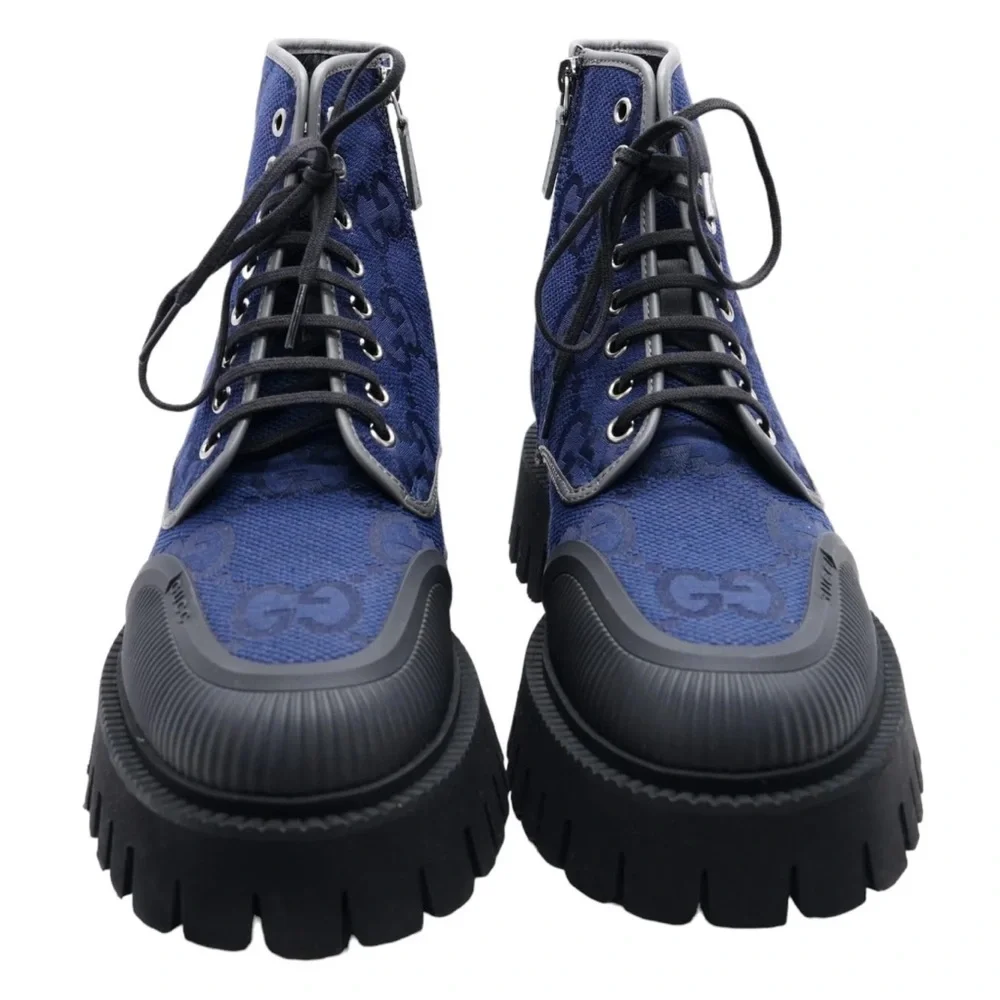 NEW IN BOX Gucci Lace-Up Boots Maxi GG in Navy